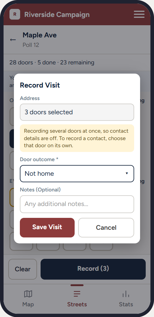One visit form for three doors, contact details left out